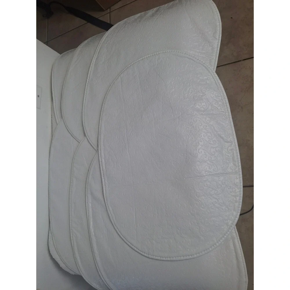White Embossed Damask Floral Oval Placemats Set Swirl Pattern Table Mats